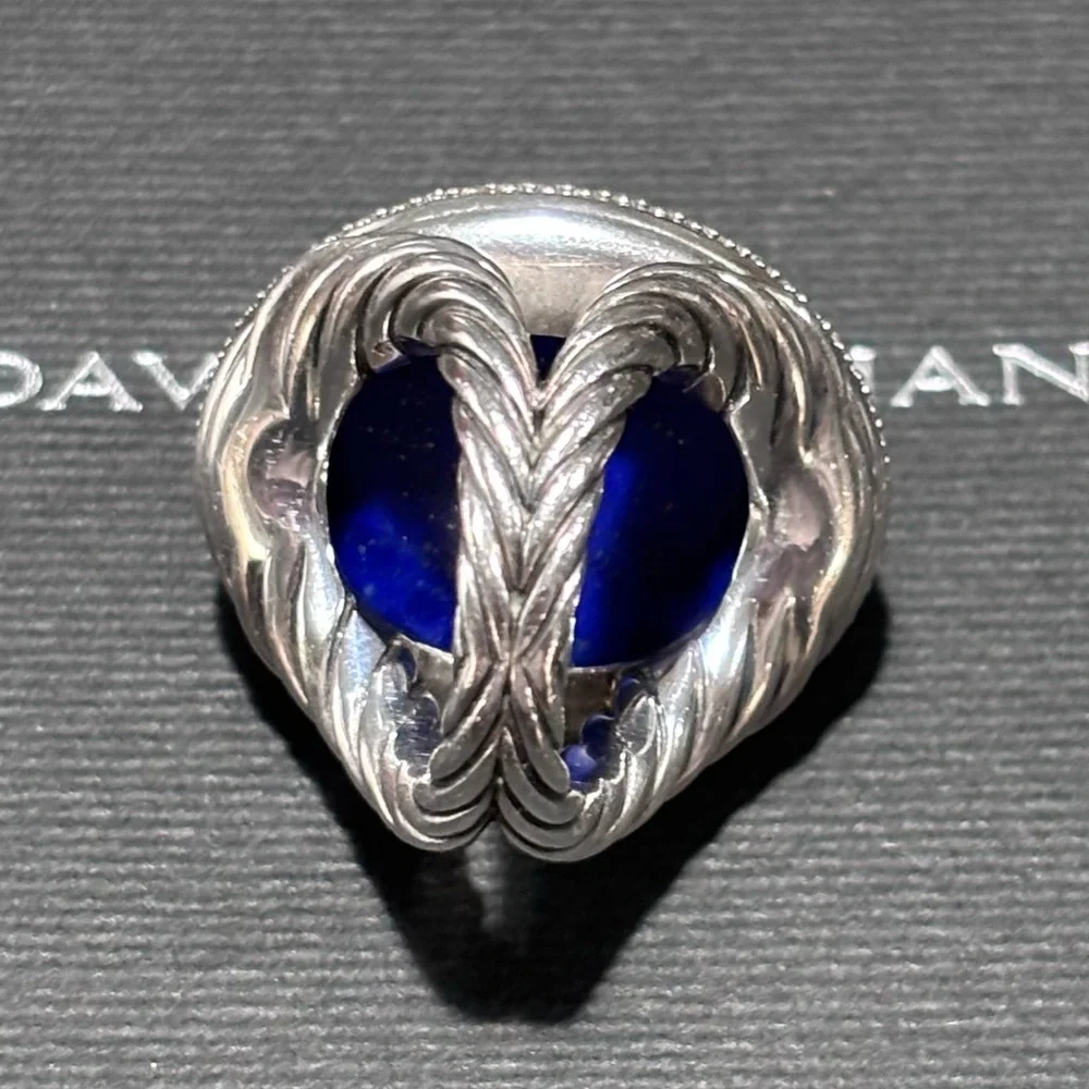 David Yurman Albion Lapis Lazuli Diamond Ring Size 6 Large Cable Statement